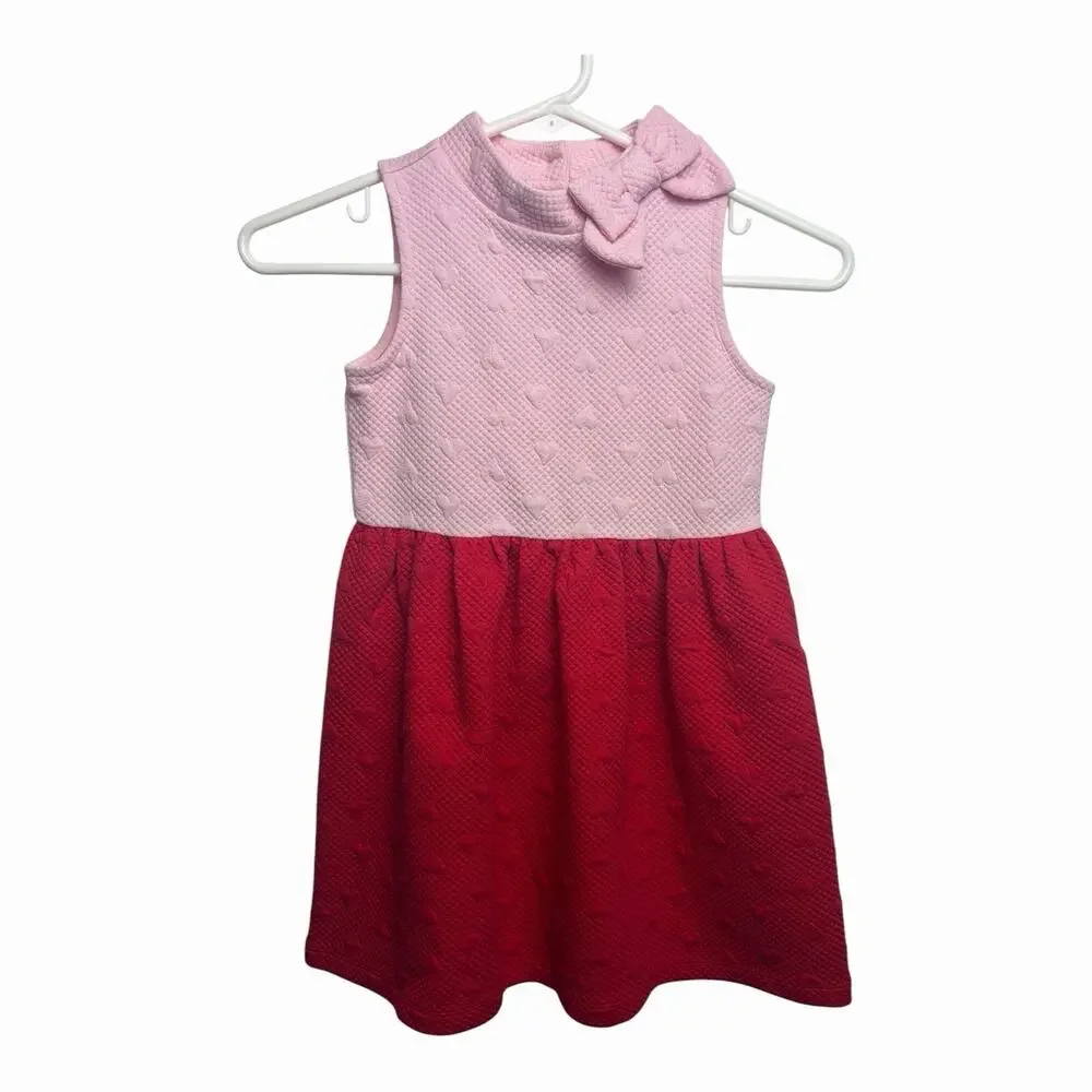 Janie and Jack Girls Size 5 Pink Red Heart Bow Fit Flare Dress Valentine